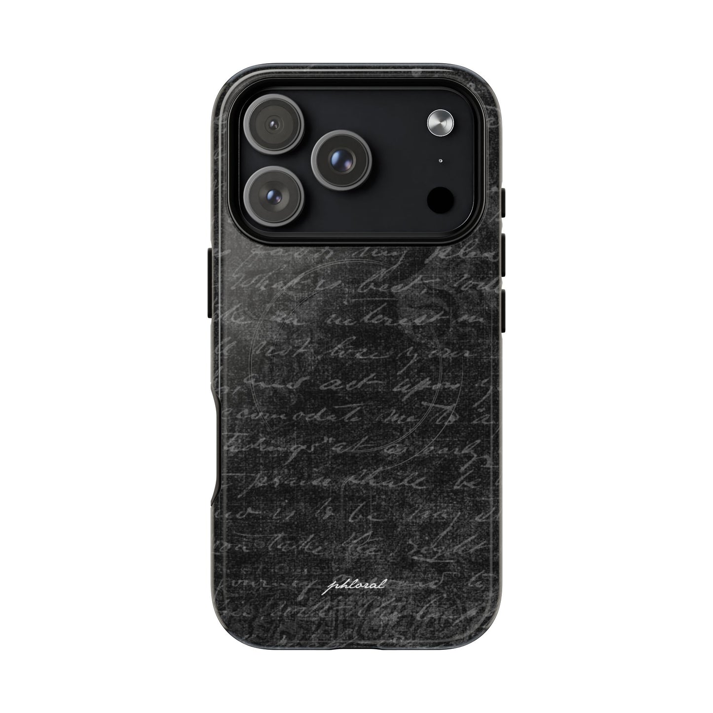 exoletus Magsafe case close-up of black handwritten script design