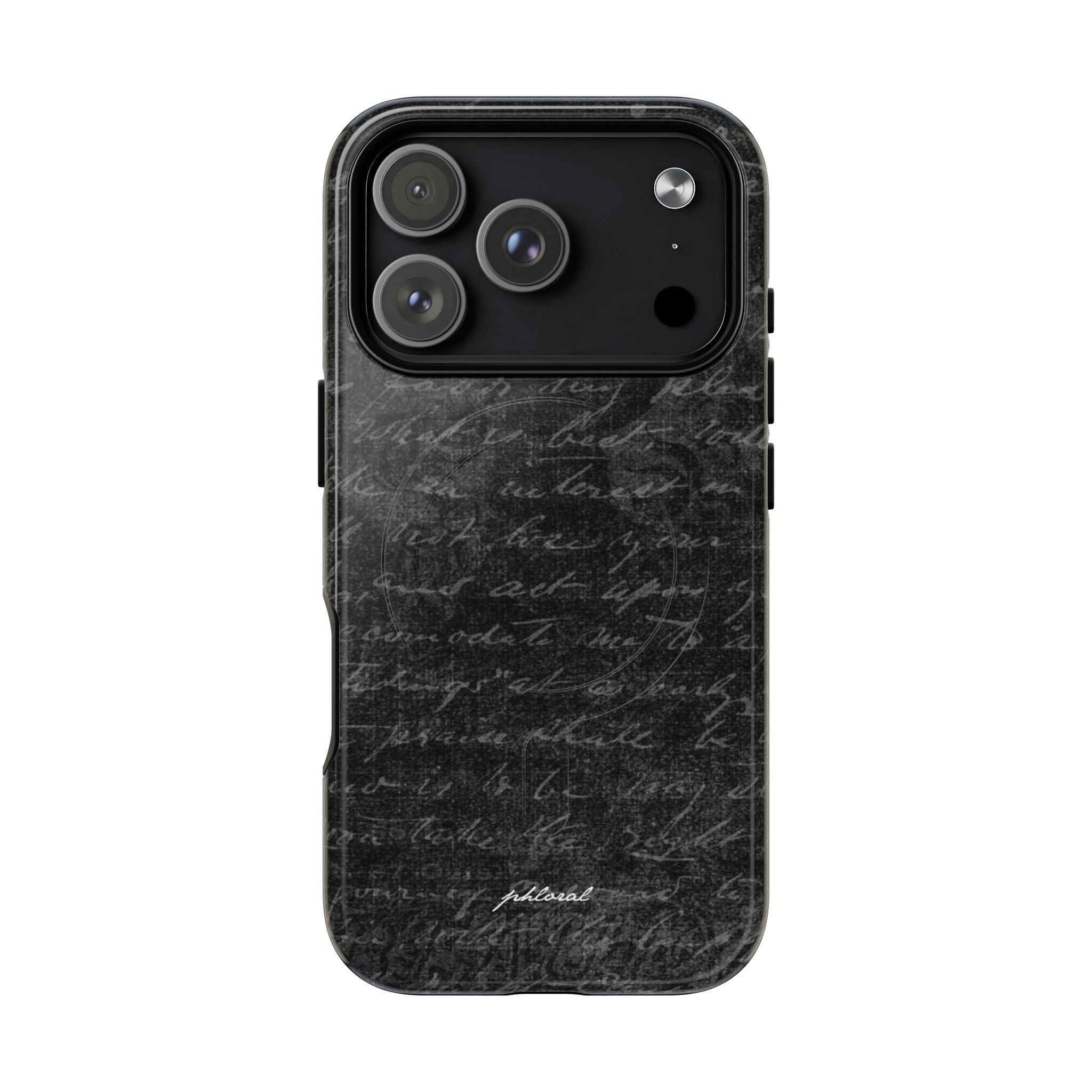 exoletus Magsafe case close-up of black handwritten script design