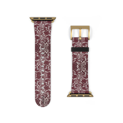 Crimson Baroque Apple Watch band blood-red filigree full view